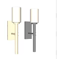 Modern Brass and Chrome Wall Sconces with Cylindrical Lampshades on White Wall