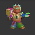 Golden Robot Figure With Mechanical Helmet Holding Cube And Detailed Arms Legs