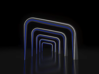 Illuminated Arches With Blue White Lines In Progressive Arrangement On Black Background 3d model