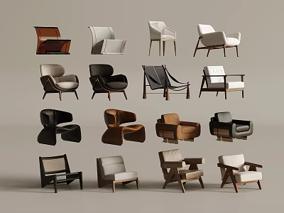 Various Designed Chairs With Modern Classic Styles And Wooden Leather Materials 3d model