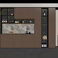 Modern Wooden Wine Cabinet With Marble Backdrop LED Lighting And Wine Storage