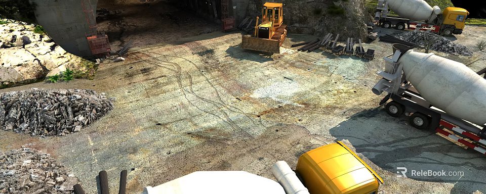 Swing Door Installation At Construction Site With Bulldozer And Yellow Equipment 3d model 