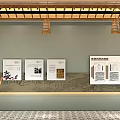 Exhibition Hall Culture Wall Design With Display Boards Information Pendant Lights And Visitor Viewing
