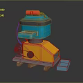 Colorful Industrial Equipment With Blue Yellow Body Red Top Fan Drawer And Pallet Base