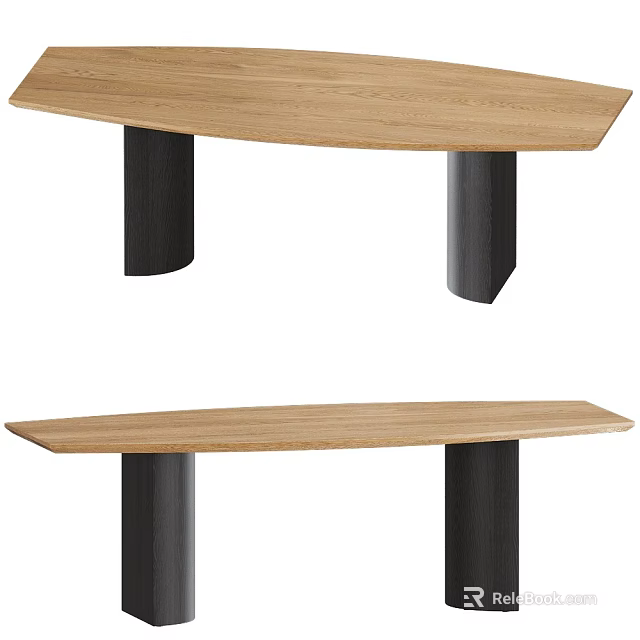 Modern Oak Dining Table With Black Metal Legs And Curved Tabletop Design For Home 3d model 