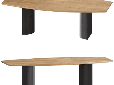 Modern Oak Dining Table With Black Metal Legs And Curved Tabletop Design For Home 3d model