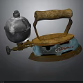 Vintage Electric Iron With Antique Metal Body And Rustic Wooden Handle
