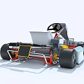 Detailed Blue Go Kart Design With White Seat Red Frame And Yellow Engine 3d model