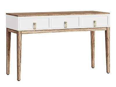 Modern Dressing Table With White Drawers Golden Handles And Wooden Legs 3d model