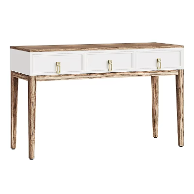 Modern Dressing Table With White Drawers Golden Handles And Wooden Legs 3d model