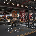 Modern Fitness Gym Interior With Weight Lifting Equipment And Polka Dot Floor