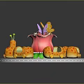 Vibrant Themed Play Architecture Featuring Pink Flower Shape Butterfly Decoration Ladybug Cars Green Circular Base
