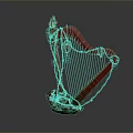 Decorative Red Harp With Flame Shaped Top Green Cord And Colorful Base