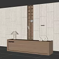 Modern reception desk front desk wood grain reception desk solid wood bookcase desk lamp decorative cabinet books 3d model