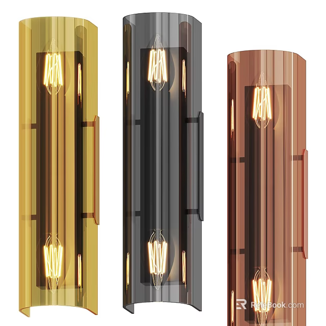 Modern Wall Lamps With Gold Black Copper Designs And Transparent Shades Featuring Bulbs 3d model 