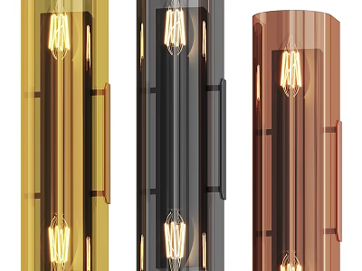 Modern Wall Lamps With Gold Black Copper Designs And Transparent Shades Featuring Bulbs 3d model