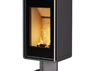Modern Freestanding Fireplace With Black Exterior Glass Door And Burning Flames 3d model