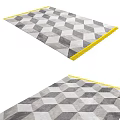 Geometric Pattern Square Carpet In Gray White With Yellow Border Design 3d model
