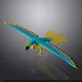 Vibrant 3D Parrot Flying With Blue Yellow Wings Green Head And Yellow Tail