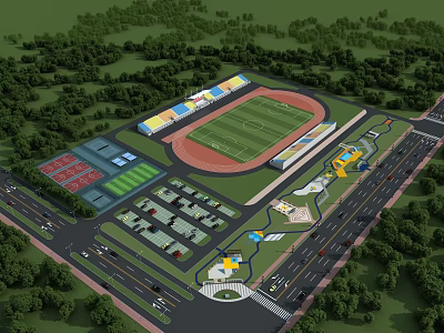 Modern Sports Stadium With Soccer Field Running Track And Seating Areas 3d model