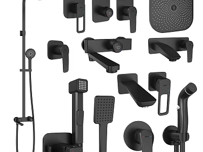 Modern Black Shower Fixtures Including Handheld Overhead Heads And Control Valves 3d model
