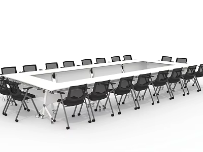 White Rectangular Conference Table With Black Rolling Chairs For Office Use 3d model