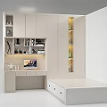 Modern Multifunctional Room Interior With Desk Bookshelves Storage Cabinets And Lighting