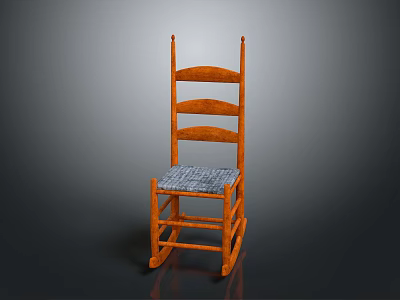 Orange Wooden Leisure Rocking Chair Featuring Slatted Back And Woven Seat Design 3d model
