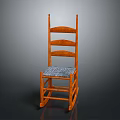 Orange Wooden Leisure Rocking Chair Featuring Slatted Back And Woven Seat Design