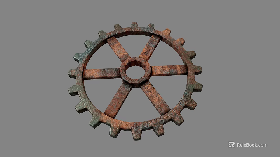 Hardware Tools Rusted Metal Gear With Spokes Teeth And Industrial Design 3d model 
