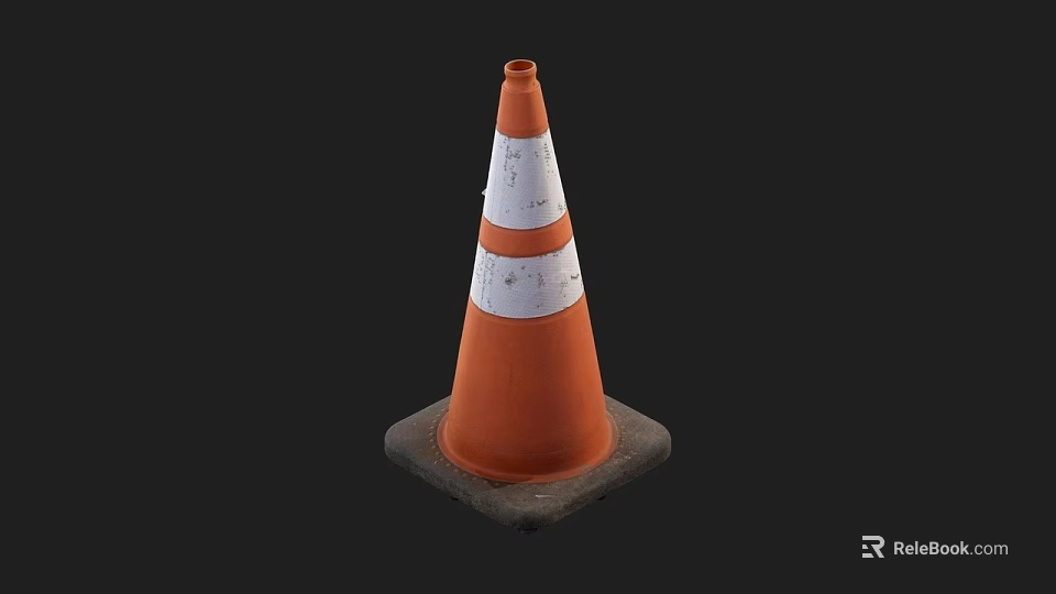 Orange And White Striped Traffic Cone With Concrete Base 3D Rendering 3d model 