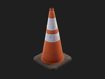 Orange And White Striped Traffic Cone With Concrete Base 3D Rendering 3d model