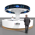 Contemporary Round Reception Desk With Interactive Digital Display And Service Personnel 3d model