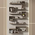 Modern Wall Mounted Shelves with Decorative Sculptures Books and Potted Plant