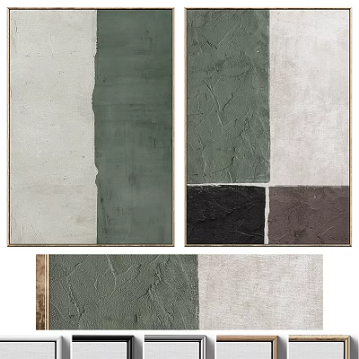 Abstract Textured Wall Art With Green White Black Brown Panels 3d model