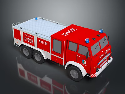 Red Fire Department Truck With Blue Lights And 1984 Number 498 Design 3d model