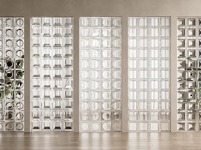 Transparent Glass Room Divider With Grid Pattern For Modern Bright Interior Space 3d model