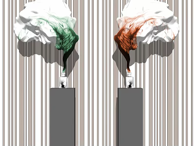 Ornamental Decor Set Two Pieces Grey Bases Cloud Shaped Green Brown Tones Striped Background 3d model