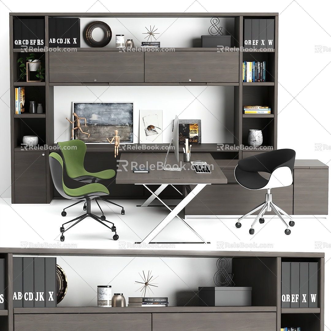 Modern desk and chair bookcase 3d model