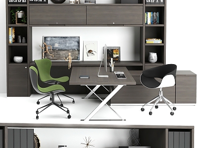 Modern desk and chair bookcase 3d model