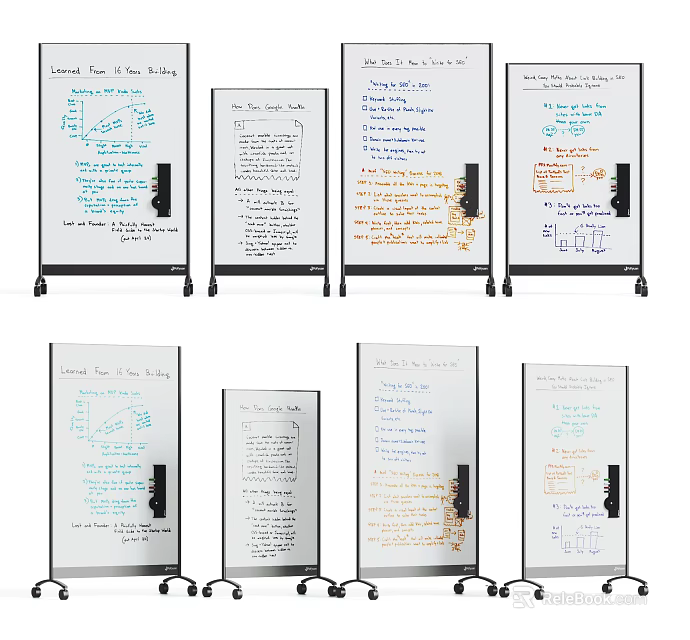 Multiple Whiteboard Wall Hangings With Different Sizes Handwritten Notes And Mobile Stands 3d model 