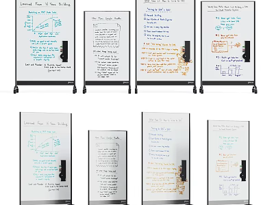Multiple Whiteboard Wall Hangings With Different Sizes Handwritten Notes And Mobile Stands 3d model