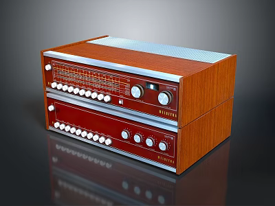 Vintage Retro Computer Equipment With Wooden Case Knobs And Control Buttons 3d model