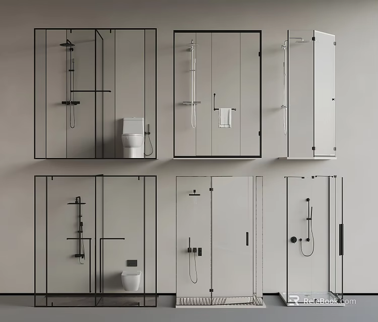 Modern Glass Shower Enclosures With Various Designs And Bathroom Accessories 3d model 