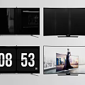 Ultra Thin Modern Smart TVs Featuring Curved Screen Digital Clock Urban Landscape And Figure