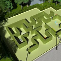 Fun Playground With Green Maze Design Surrounded By Trees And Lawn
