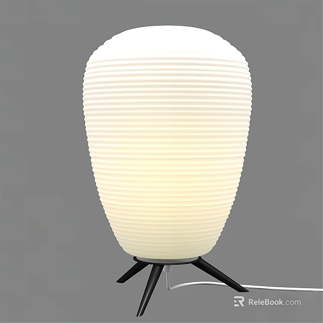 Modern White Striped Table Lamp With Black Three Legs Base Design 3d model