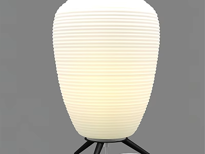 Modern White Striped Table Lamp With Black Three Legs Base Design 3d model