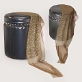 Black Leather Stool Featuring Round Top Riveted Details and Golden Scarf 3d model