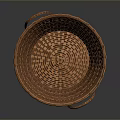 Round Brown Handwoven Storage Basket With Dual Handles And Woven Texture